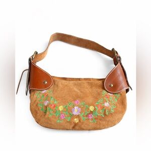 Ozero Suede Embroidered Floral Y2K Bag